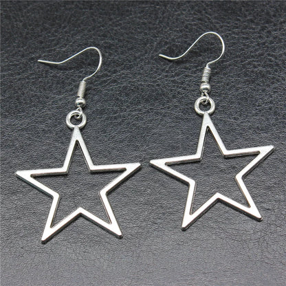 Simple Design Antique Hollow Star Pendant Earrings